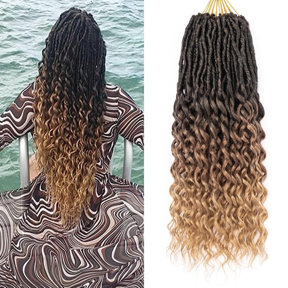 Goddess Locs Deep Wave Crochet Hair 8 Packs New Soft Faux Locs Crochet Braids Pre Looped Hair Extensions for Black Women(T1B/30/27 14 inch)