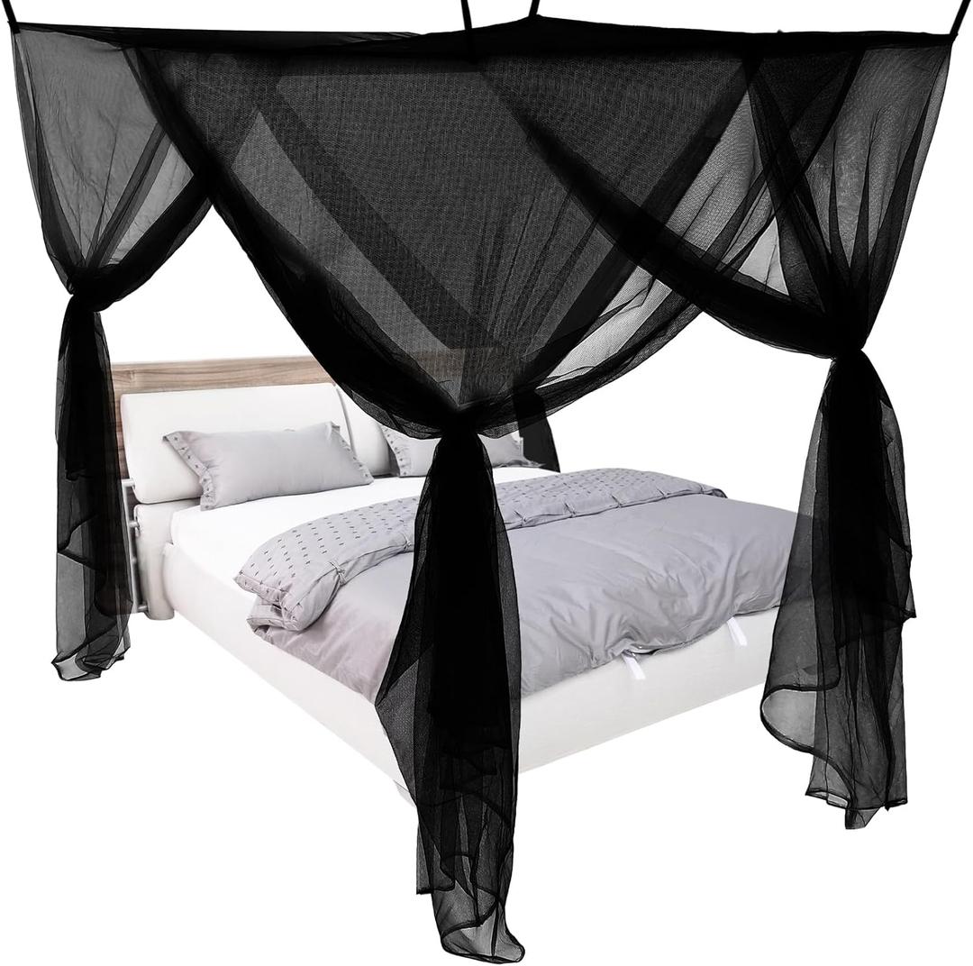 4 Corners Black Bed Canopy Curtains for Single Twin Full Size, Mosquito Net Rectangular Bed Drapes for Bedroom Home Indoor Patio Outdoor Decoration(L79 x W47 x H59 Inch)
