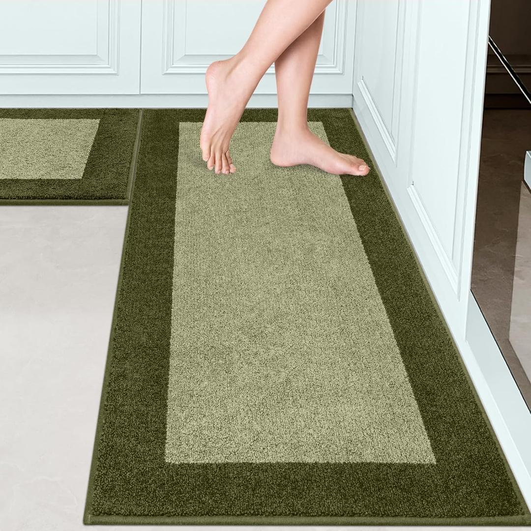 Machine Washable (24" x 36"+ 24" x 60"') Runner Rugs Set of 2, Non Slip Kitchen Mats for Floor, Absorbent Entryway Rug for Kitchen, Bedroom, Hallway, Bathroom, Door (Roll Packing) (Sage Green)