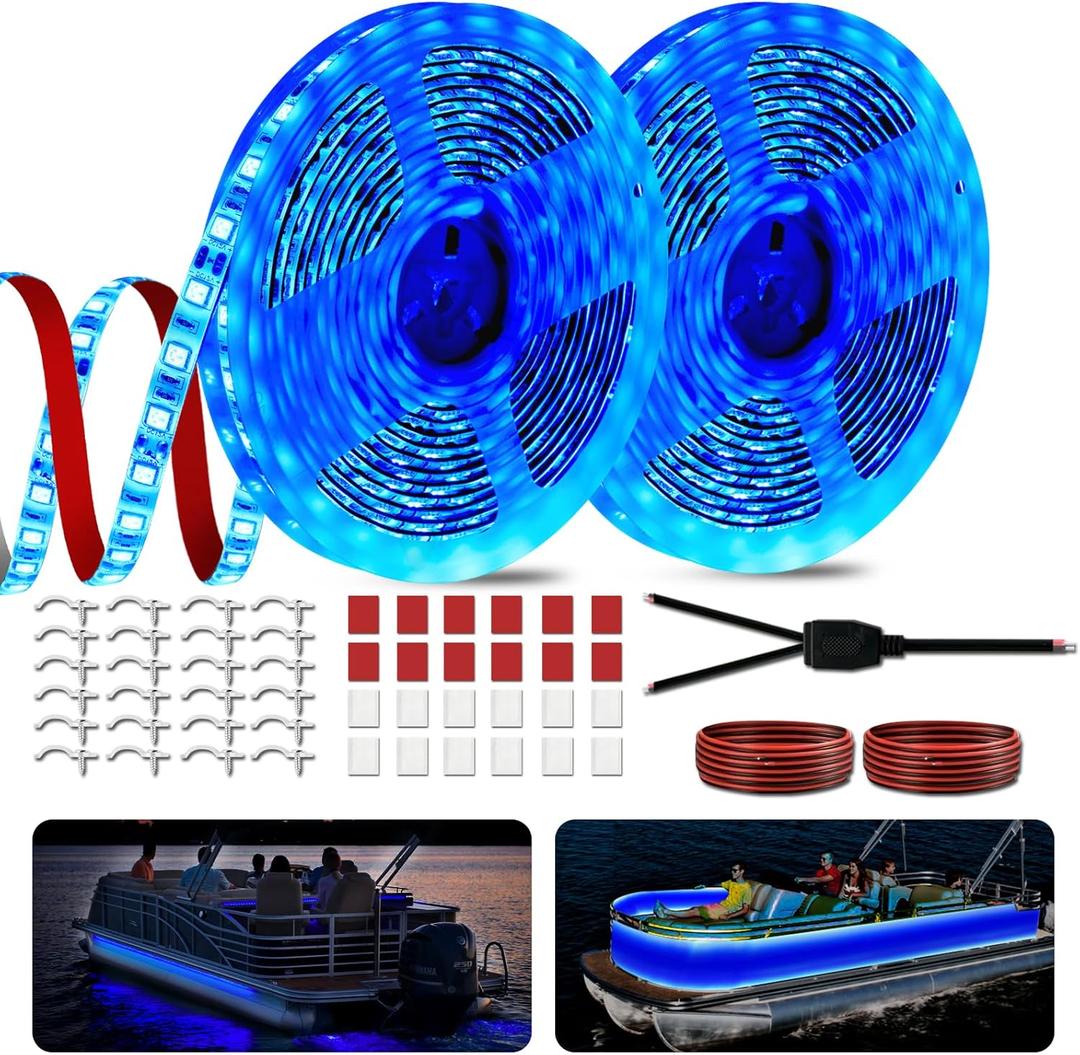 40FT Boat LED Strip Lights 12V Waterproof, Marine LED Strip Lights for Pontoon, Ideal as Under Gunnel Lights, Deck Light, Boat Interior Light for Kayak, Jon Boat and Fishing Boats (Blue)