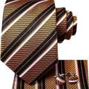 Hi-Tie Silk Ties for Men Plaid Paisley Striped Necktie Pocket Square Cufflinks Set Formal Business (Black)