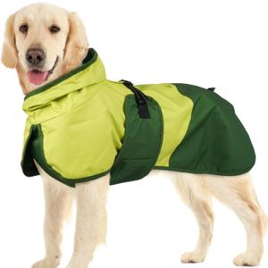 BRKURLEG Dog Raincoat for Large Dogs Waterproof Dog Rain Jacket Adjustable Hooded Dogs Raincoat Pet Rain Coat Poncho with Leash Hole, Reflective Strip, Green, XXXL