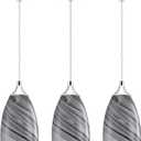 Adjustable 3 Pack 1 Light Indoor Mini Hanging Kitchen Island Pendant Lamps Polished Nickel Finish Hand Blow Grey Glass Chandelier Shade Bar Dining Room Kitchen Island (Gray)