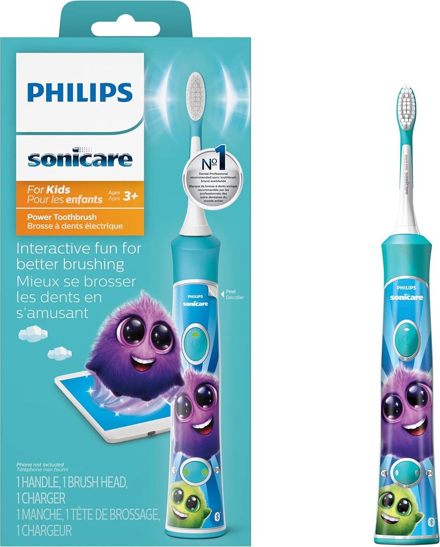 Philips Sonicare for Kids Connected Sonic Electric Toothbrush (1 Count (Pack of 1), Aqua)