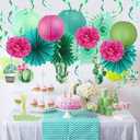 SUNBEAUTY Summer Party Decoration Hanging Cactus Swirls Paper Lanterns Paper Fans kit for Hawaiian Luau Party Tropical Party Baby Shower Birthday Party Supplies