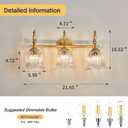 CVKASH 3-Light Bathroom Vanity Light Fixtures Over Mirror,Brushed Gold Modern Vanity Lights with Glass Shade Vintage Wall Sconce for Bedroom Dressing Room Living Room Hallway Cabinet