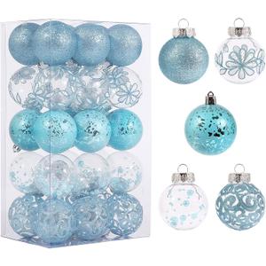 60mm/2.36inch Clear Christmas Ball Ornaments Set, 30ct Blue Transparent Shatterproof Hanging Balls Decoration for Tree, Baby Shower, Xmas, Wedding, Party, Home Decor