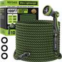 Garden Hose 100ft, Flexible Ultra Lightweight Durable, Kink-Free Water Hose with 10 Function Sprayer - Non-Shrinking, Easy to Store, All-Weather, High-Pressure