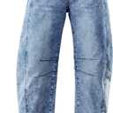Utyful Barrel Jeans Women Cropped Baggy Trendy High Waisted Distressed Loose Stretch Denim Trouser Jeans with Pockets (Blue, M)