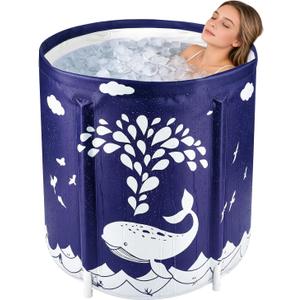 STARBRILLIANT Portable Foldable Bathtub, Collapsible Adult Travel Bath Tub for Camping, Home & Spa, Space-Saving Storage, Durable PVC Material (Whale, 27inch)