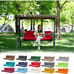 Porch Swing Cushions,Outdoor Cushions 3 Seater Replacement with Backrest, Waterproof Thickened Bench Cushion with Ties for Porch, Patio,Outdoor, Backyard and Garden (Red 60 * 40 in)
