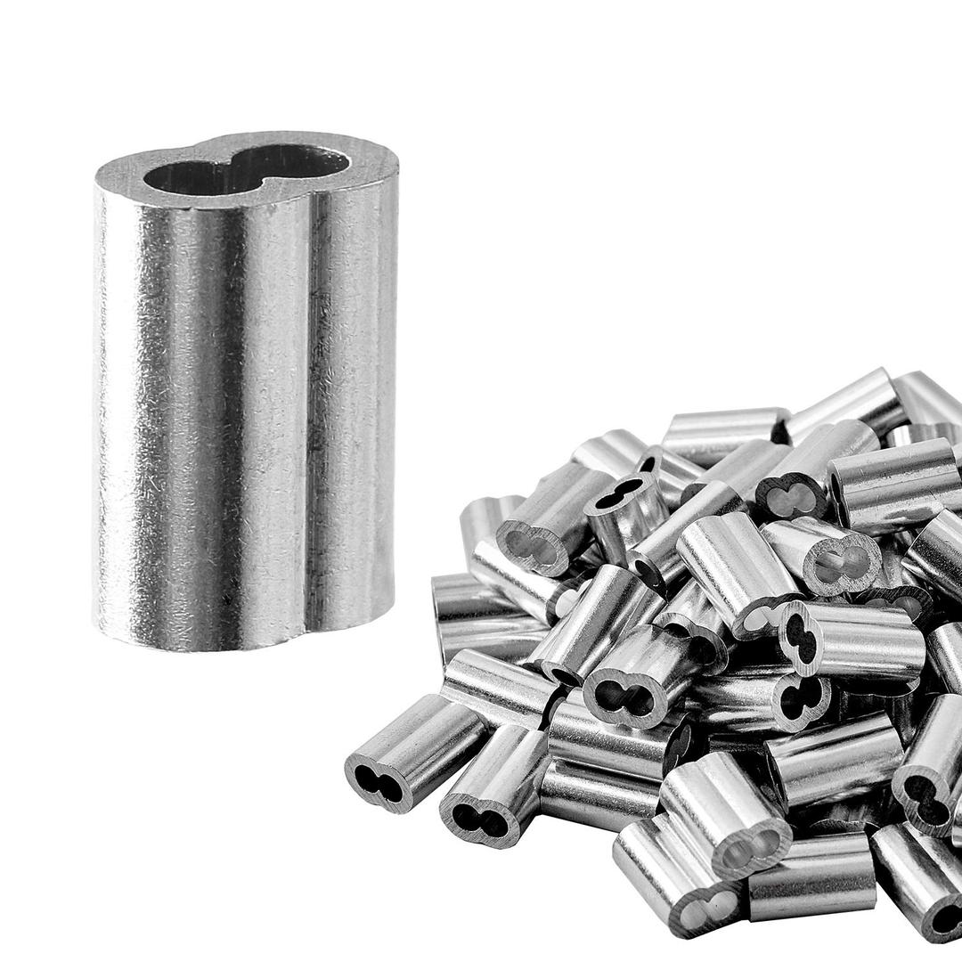 QDiShi 1/8" (3mm) Aluminum Crimping Loop Sleeve for 1/8" Wire Rope, Cable Ferrule (100Pcs)