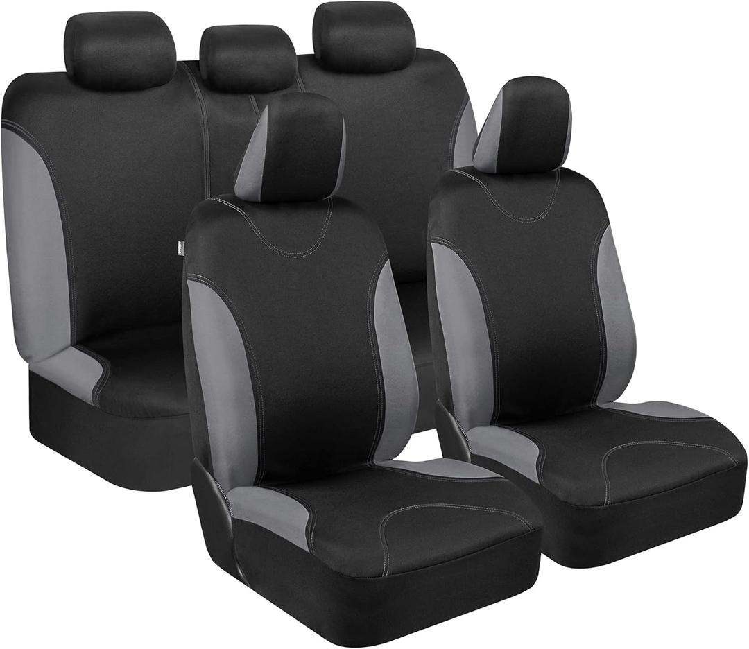 BDK UltraSleek Gray Seat Covers for Cars, Two-Tone Front Seat Covers with Matching Back Car Seat Cover, Made to Fit Most Auto Truck Van SUV, Interior Car Accessories, Car Seat Covers Full Set