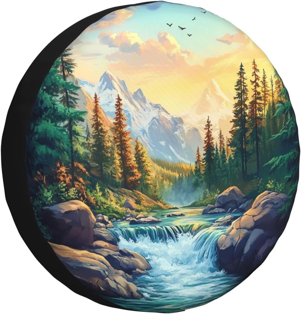Spare Tire Cover Mountains Nature Scenery Wheel Covers Weatherproof Universal Wheel Protectors for Rv SUV Truck Travel Trailer Camper 15 Inch