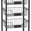 Hastatii Kitchen Storage Cart, Kitchen Basket, 5-Tier Utility Organizer with Baskets and Wood Top, Rolling Snack Cart with Wheels, Metal Black