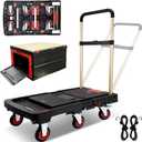 Collapsible Hand Truck w/Foldable Basket & Brake Wheel, Retractable Platform & Handle Heavy Duty 500lbs Capacity, Sponge Grip,Convertible Folding Dolly Cart for Luggage,Travel,Delivery & Storage