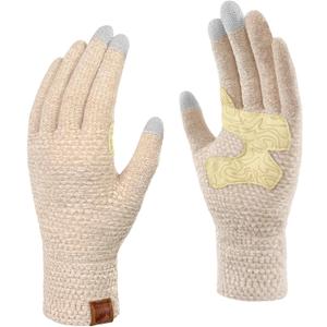 Womens Gloves with Touchscreen Winter Chenille Warm Knit Glove for Cold Weather (Beige)