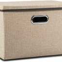 PRANDOM Large Collapsible Storage Bins with Lids [1-Pack] Jute Fabric Foldable Storage Boxes Organizer Containers Baskets Cube with Cover for Home Bedroom Closet Office Nursery (17.7x11.8x11.8) (Khaki)