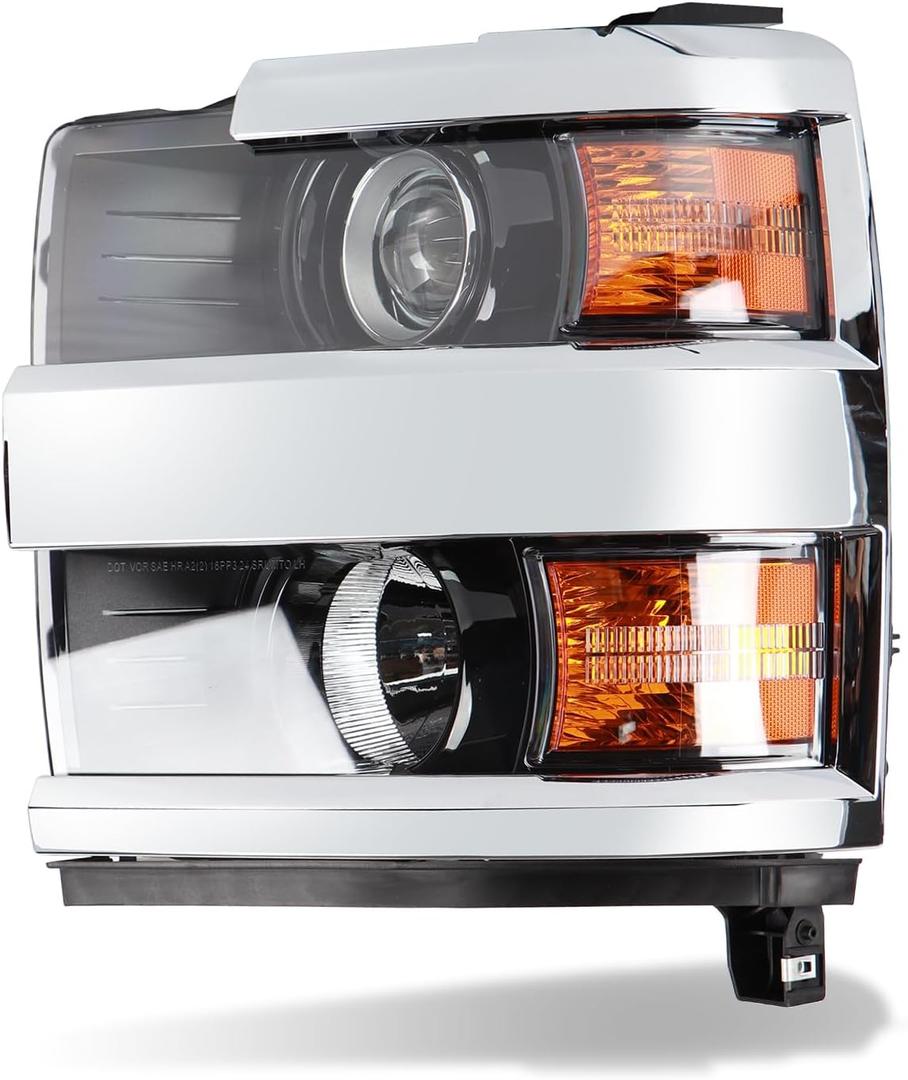 Headlights Assembly Compatible with Chevy Silverado 2500HD 2015-2019,Headlamp Halogen Driver Side Replacement GM2502416 84388592 Chrome Left Side