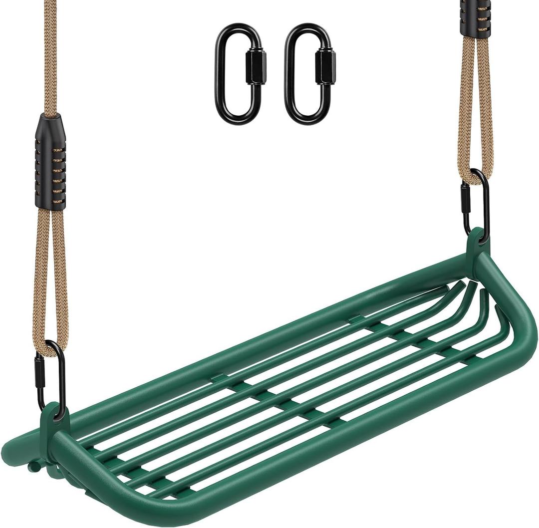 SELEWARE Heavy-Duty 20" Metal Frame Swing Seat with Adjustable Rope & Quick Connect, Replacement Swing Set Accessories for Kids and Adults, Indoor/Outdoor Backyard Playground Tree Swing, Green