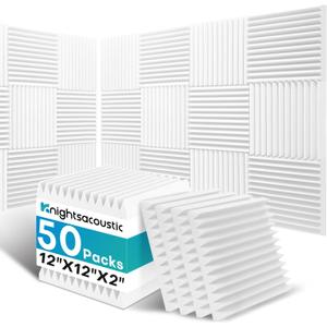 50 Pack Sound Proof Foam Panels for Walls, 2 X 12 X 12 Inches Acoustic Foam Panels, High Density Acoustic Panels Sound Absorbing, Noise Cancelling Studio Wedges, White (NOT INCLUDE ADHESIVE)
