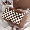 Makeup Bag, Travel Portable Checkered Pattern Cosmetics Skincare Storage Bag (Brown)