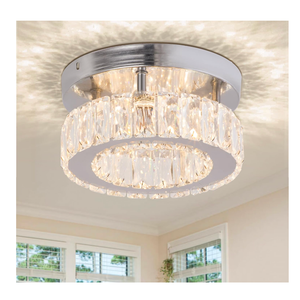 Modern Crystal Chandelier Mini Round Flush Mount Ceiling Light Fixture Small LED Crystal Ceiling Light for Hallway Foyer Living Room (Warm White)