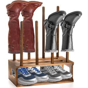 Goaste 4 Pairs Wood Boot Rack Organizer, Free Standing Wooden Shoe Racks, Natural Brown Shoe Cabinet Storage for Tall Boots, Entryway, Bedroom, Patio Outdoor, Hallway, Porch