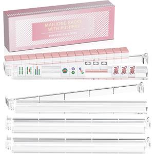 Mahjong Racks with Pushers, 4-Pack Clear Acrylic Racks with Mahjong Line Reader American Mahjong Accessories, Gift-Ready Mahjong Gifts (Clear)