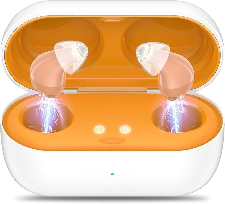 Hearing Aids, Rechargeable Digital Hearing Aids for Seniors, Noise Cancelling with 16-Channel Sound Processing, Invisible Hearing Aids for Men Women with Charging Case (1, White)