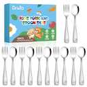 DRKIO Stainless Steel Toddler Utensils Set - 12 Pieces Kids Silverware Set Children Safe Food Grade Small Forks and Spoons Dishwasher Safe Mirror Polished