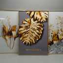 Framed Modern Luxury Large Gold Wall Art for Living Room, Set of 3 Piece Contemporary Paintings Artwork for Walls, Golden Leaf Prints with Gold Frame, Pictures for Office Wall Decor - Total 30" x 60"