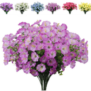 Bundles Artificial Morning Glory Fake Boxwood Shrubs UV Resistant No Fade Faux Greenery Plastic Petunia for Home Garden Hanging Planter Indoor Outdoor Porch Patio Wedding Decoration(Fuchsia)