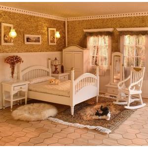 iLAND Victorian Dollhouse Furniture 1/12 Scale, Brewster Dollhouse Bedroom Furniture Set (White & Gold)
