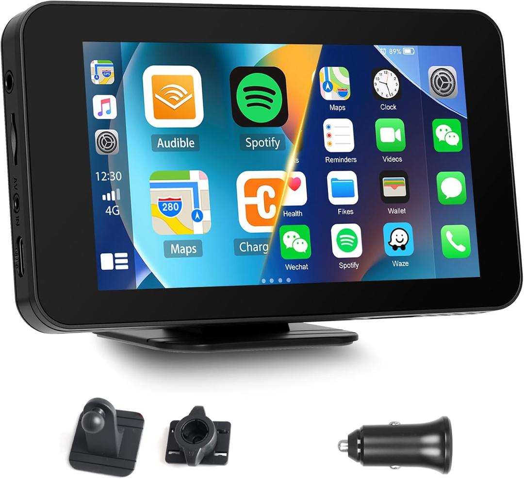 Wireless Apple Carplay & Android Auto 4.7 Inch HD 1280x720 Touch Screen Portable Car Stereo with Bluetooth Car Radio Receiver Support Siri/Google Assistant FM/AUX Dash Mount