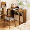 Bamboo Folding Desk for Small Spaces, Small Computer Foldable Desk, Brown | Space Saving Desk for Bedroom Home Office, Mid Century Sofa Table for Couch, Writing Work Office Desk
