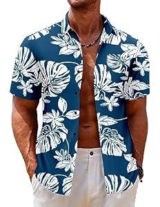 COOFANDY Men's Hawaiian Floral Shirts Short Sleeve Tropical Aloha Shirt Casual Button Down Summer Beach Shirt Medium