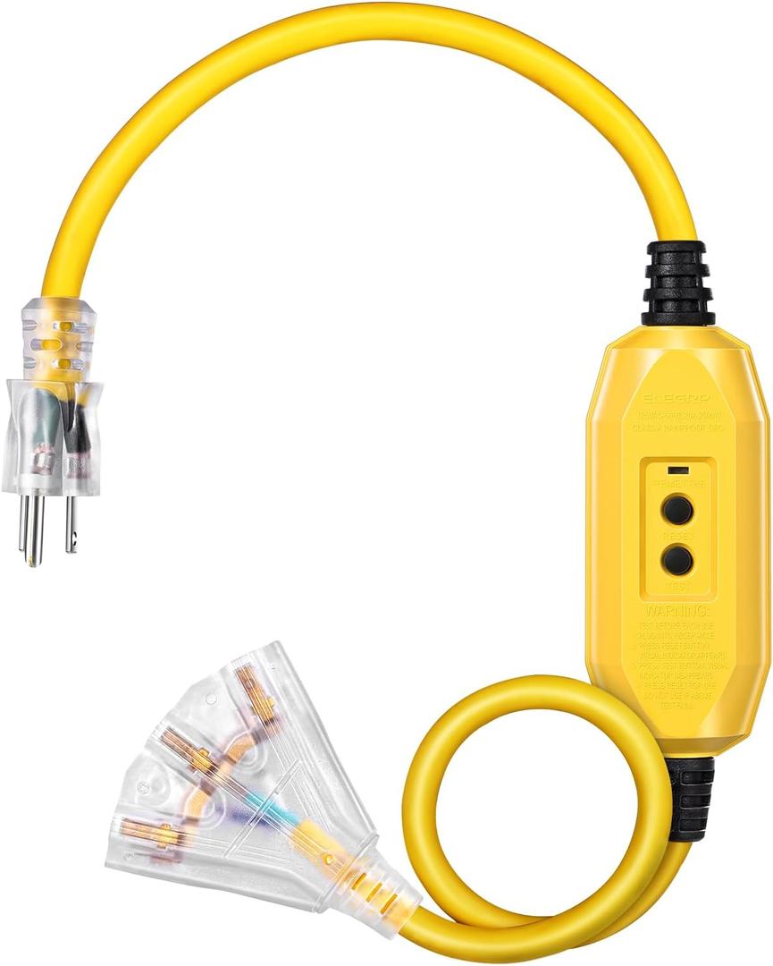 DEWENWILS 3 FT Outdoor GFCI Extension Cord Manual, 12/3 Gauge Extension Cord for Multiple Appliances, Heavy Duty Power Cable with LED Lighted 3 Prong Plug, Yellow, UL Listed