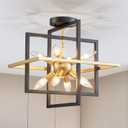 8-Light Farmhouse Black and Gold Semi Flush Mount Ceiling Light Fixture, Modern Geometric Ceiling Lighting for Kitchen Island, Living Room, Dining Room, Bedroom, Hallway