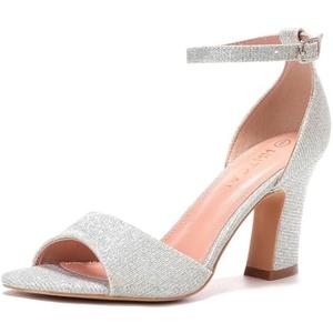 HHTCAL Block Chunky Heels for Women Peep Open Toe Ankle Strap Strappy Heeled Sandals 3 inch Party Dress Wedding Shoes Bride Bridesmaid, 6.5