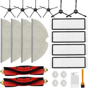 16 Packs Replacement Parts Compatible for Roborock S6 Pure, S6, E4, S4 Max, S6 MaxV, S5, S5 Max, S4, E20 E25 E35 S50 Xiaomi Mijia Robot Vacuum, 2 Main Brush, 4 Filters, 6 Side Brushes, 4 Mop Cloth