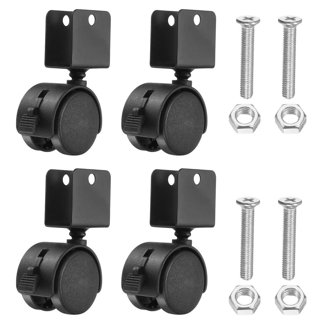 PATIKIL 1.5" Swivel Caster with 0.79" U Bracket, 4 Pack 360 Rotation Nylon Swivel No Noise Wheel with Brake Locking Caster for Furniture Legs Black