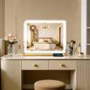 ROLOVE 23"x18" Gold Vanity Mirror with Lights, Large Lighted Makeup Mirror with 10X Magnifier, 3 Color Lighting & Stepless Dimming, Wall Mounted or Tabletop Desk Mirror for Bedroom