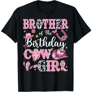 Brother Of The Birthday Cow-Girl Rodeo Brother Bday Party T-Shirt (Black, L)