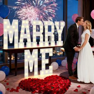 Pooqla Marry Me Light Up Letters for Proposal Decorations, 2.4FT Will You Marry Me Sign Marquee Letters for Engagement Wedding Valentine's Day