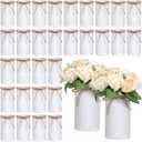 Rustic Vase for Table Centerpieces 5.91 Inch Flower High Vase with Twine Bow Vintage Farmhouse Decor for Wedding Reception Dining Baby Shower Home Galvanized Metal Buckets(White,32 Pcs)