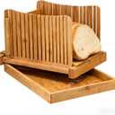 Bamboo Bread Slicer for Homemade Bread, Adjustable with Foldable Slicing Guide & Crumb Tray, Even Slicing for Sourdough Loaf, Sandwich Bread, Bagels & Cakes, Kitchen Baking Gadget