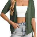 GRACE KARIN Women's Short Sleeve V Neck Cardigan Sweaters 2026 Open Front Knit Crochet Button Bolero Shrugs Tops Green, Size: S