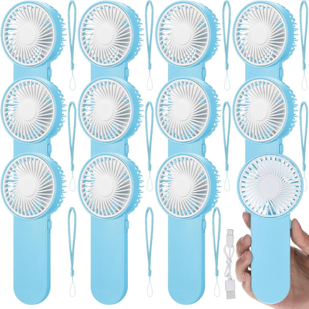 Sumind 12 Pcs Small Personal Portable Fan Mini Handheld Bulk 1 Speed Electric Cute Battery Powered for Neck Lash Makeup Women Men Travel Camping Indoor Outdoor Summer (Blue)