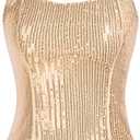 Women Bustier Corset Top Sequin Sexy Slim Tank Top Champagne Summer Sleeveless Party Square Neck XL